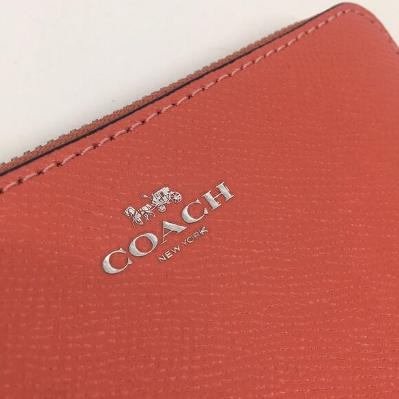 Coach Salmon Pebbled Leather Wristlet with silver tone hardware - Picture 14 of 16